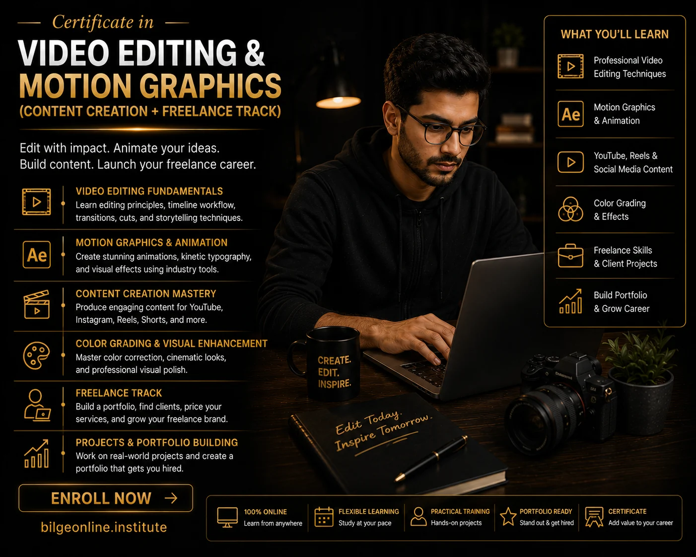 Certificate in Video Editing & Motion Graphics (Content Creation + Freelance Track) programme cover