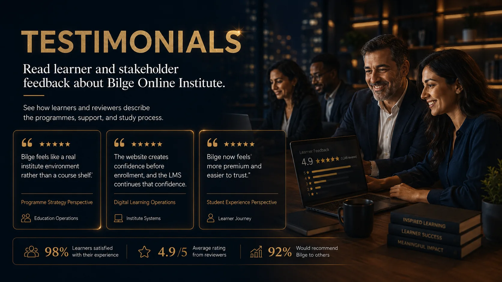 Bilge testimonials and learner feedback hero